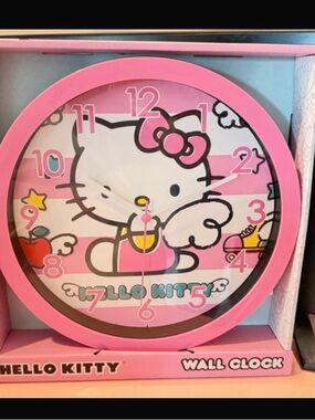 Hello Kitty Pink and White Striped Wall Clock